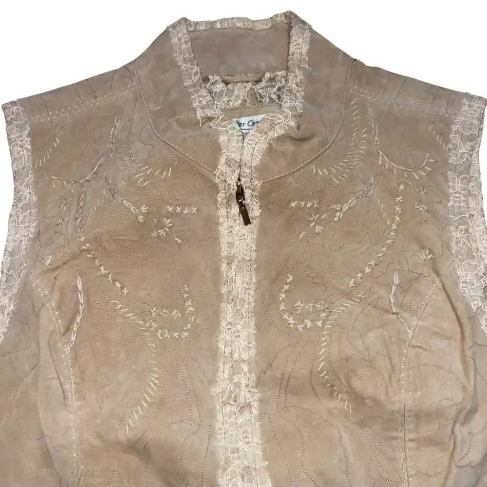 Coldwater Creek Suede Leather Embroidered Vest - Picture 5 of 8